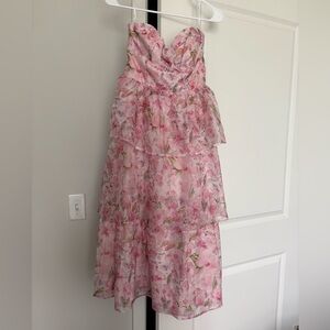 Lulu's Blush Floral Tiered Midi Dress